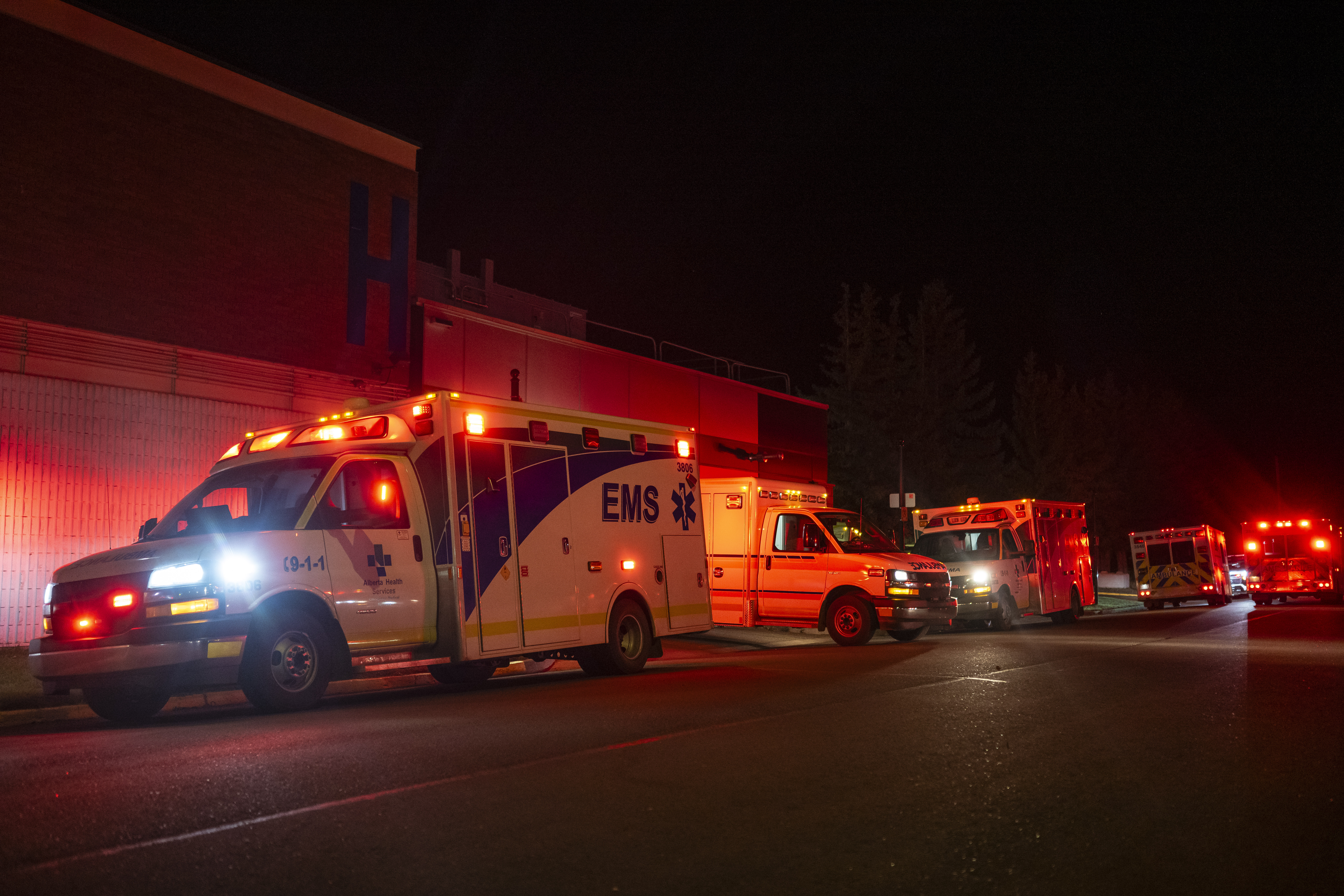 Emergency crews and military personnel at the Wainwright Health Centre.